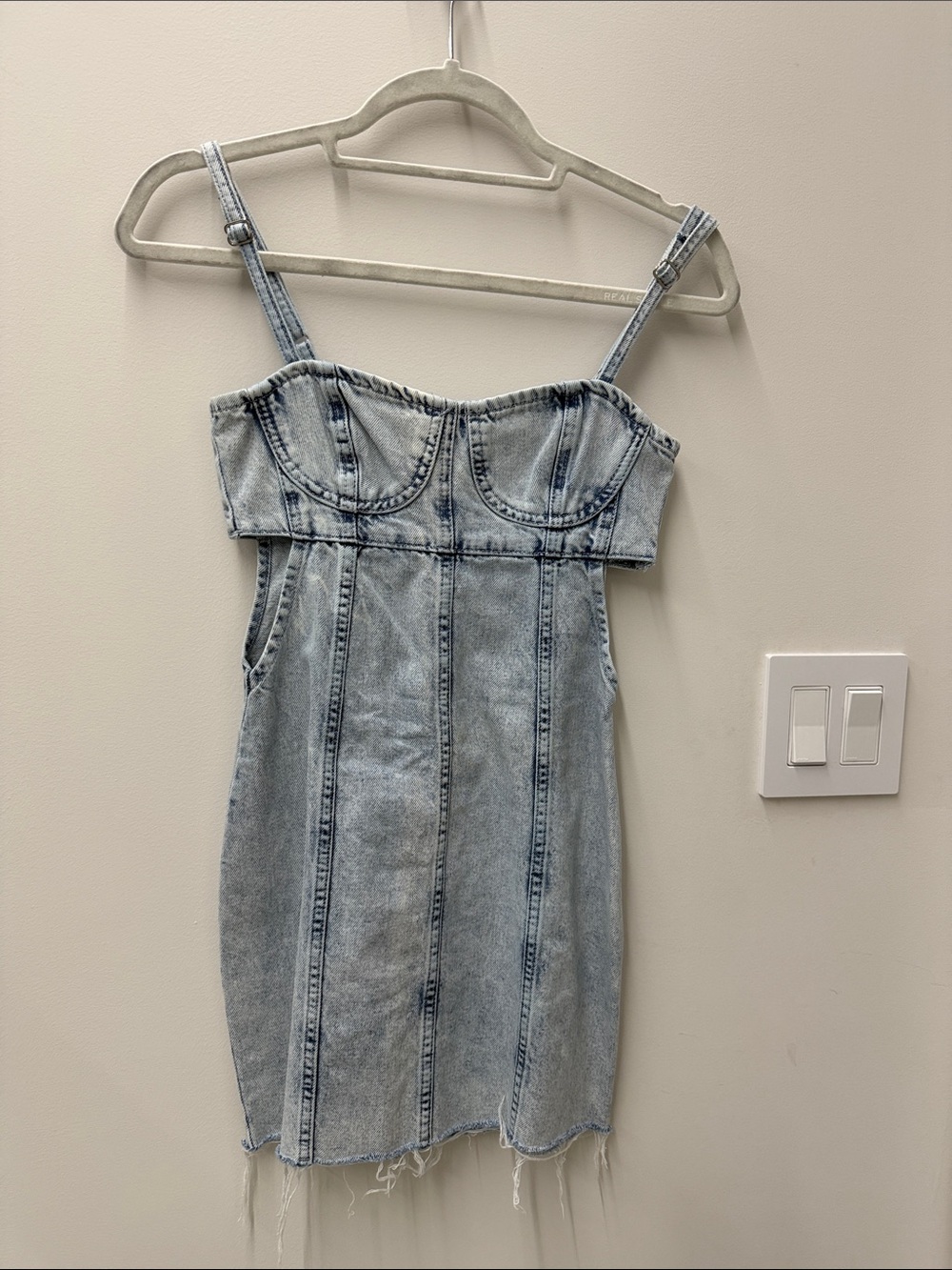 Light Wash Denim Bustier Mini Dress